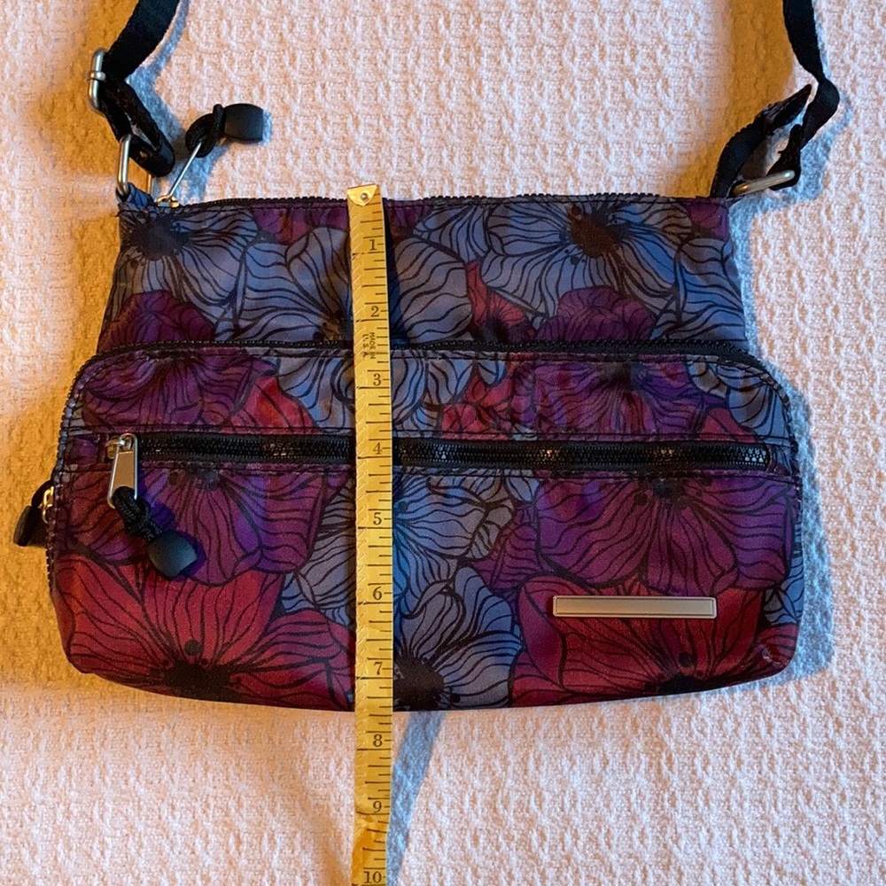 Crossbody Purse Vibrant Purple and Maroon Floral Pattern Adjustable Strap - Picture 8 of 11